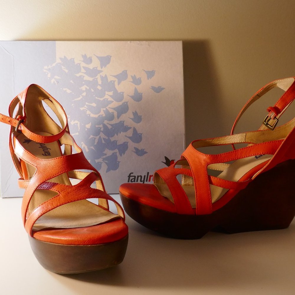 Farylrobin Leather Bright Orange High Sandals Sz 8